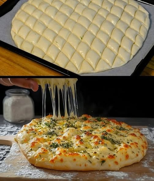🧀 Puszysta focaccia serowa z ciągnącym się środkiem