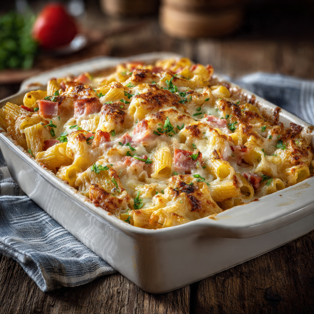 Macaroni Ovenschotel met Ham, Groenten en Kaas