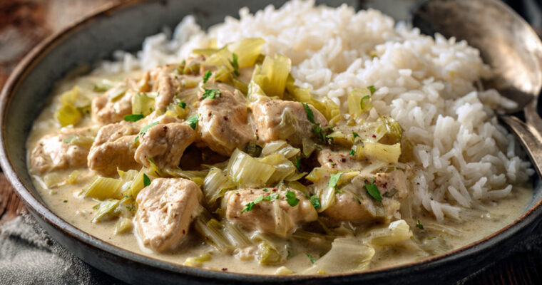 Romige Kip met Prei en Rijst