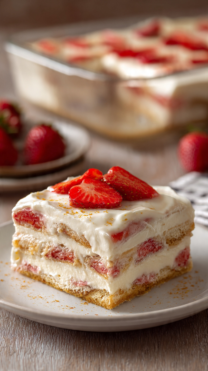 Świeże i kremowe truskawkowe tiramisu