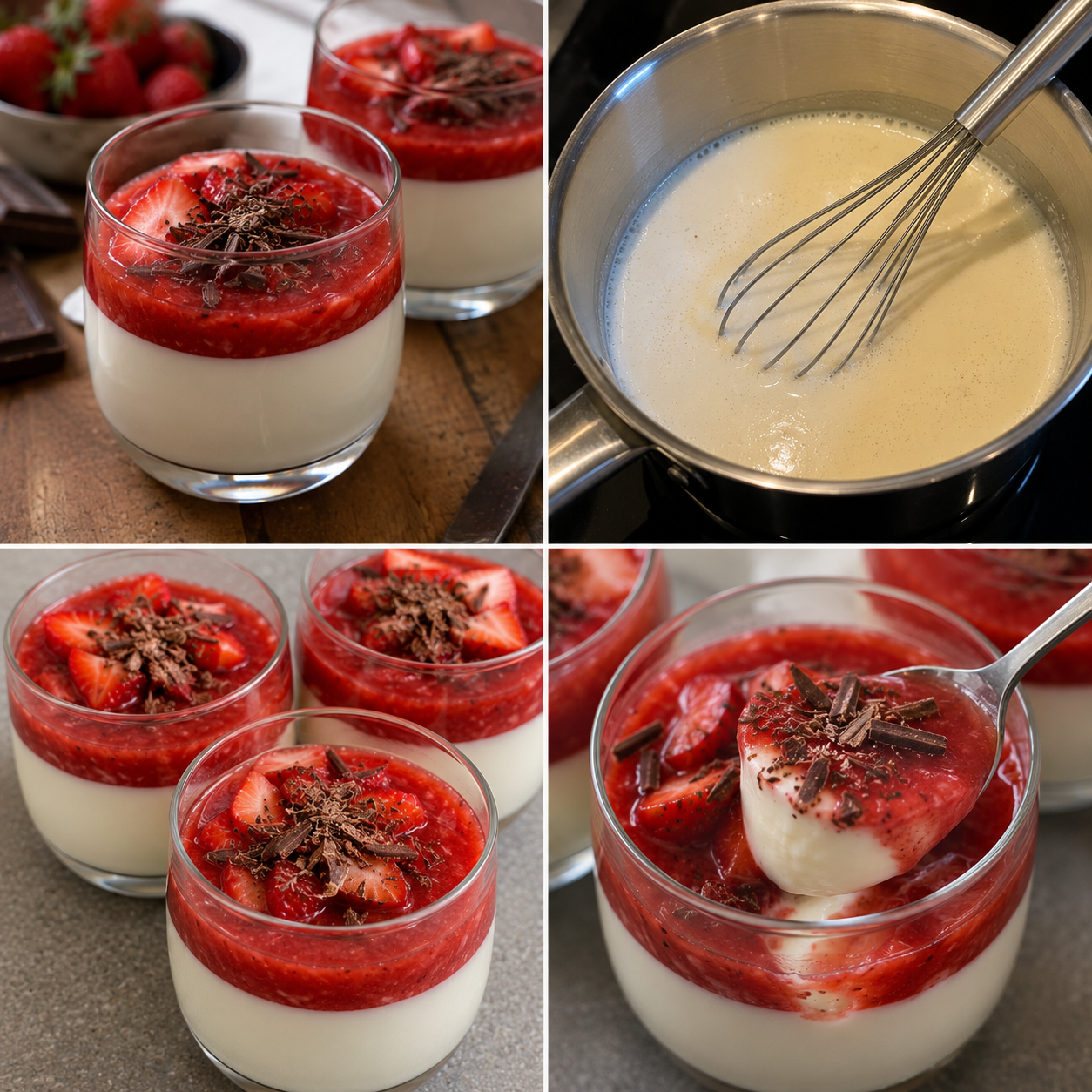 Deser Panna Cotta z Truskawkami i Czekoladą – Kremowy Włoski Klasyk