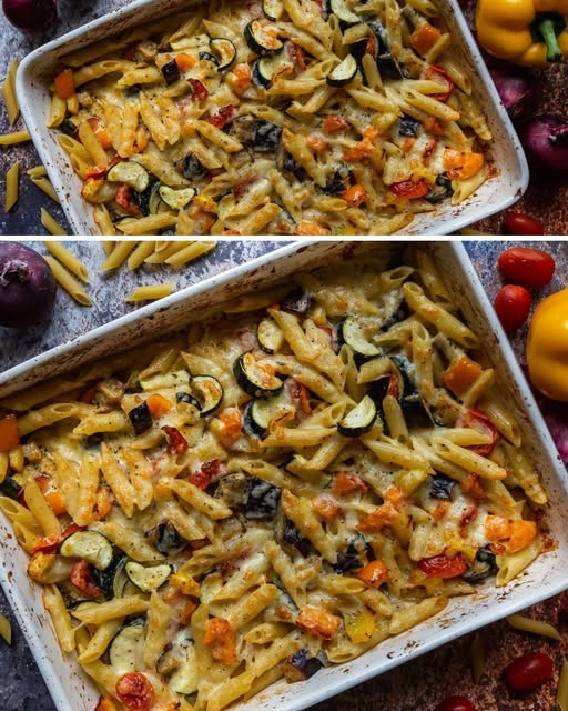 Makaron z Pieczonymi Warzywami – Kolorowy, Aromatyczny i Prosty Obiad