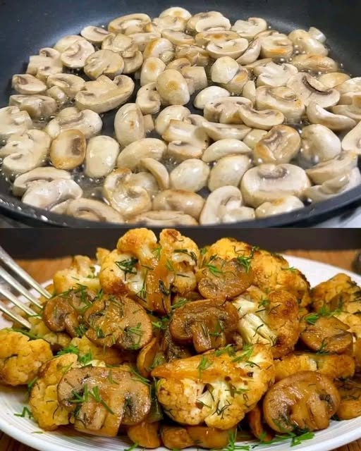 🥦 Pieczony Kalafior z Pieczarkami – Złocisty, Aromatyczny i Pełen Smaku