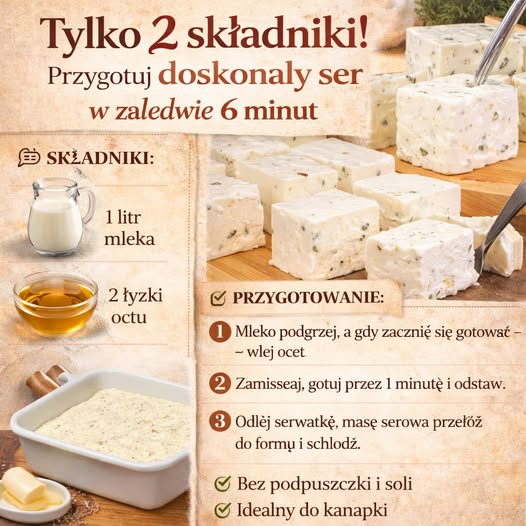 Domowy Ser z 2 Składników – Prosty, Delikatny i Gotowy w Kilka Minut!
