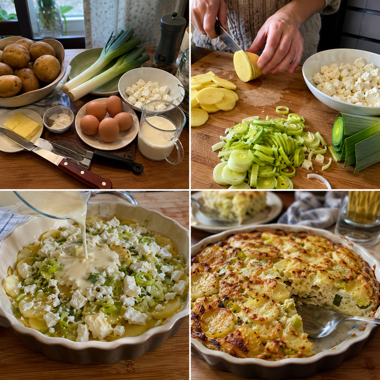 Tarta Ziemniaczana z Porami i Serem Feta – Chrupiąca, Kremowa i Pełna Smaku
