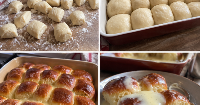 🍮 Dukátowe Buchciki z Ciepłym Sosem Waniliowym – Puszyste, Mięciutkie i Jak z Dzieciństwa