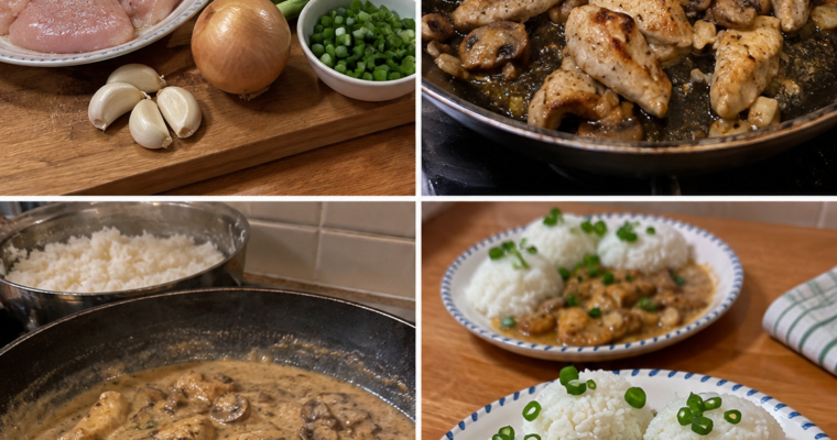 🍗 Kawałki Kurczaka w Aromatycznym Sosie Czosnkowo-Pieczarkowym – Kremowe i Pełne Smaku